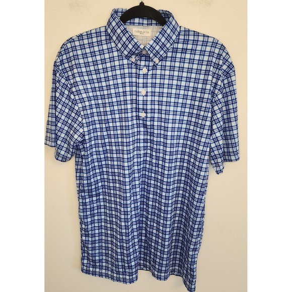 Collars & Co Mens Dress Button Down Collar Polo Medium Blue‎ Plaid Shirt NEW - Picture 2 of 6
